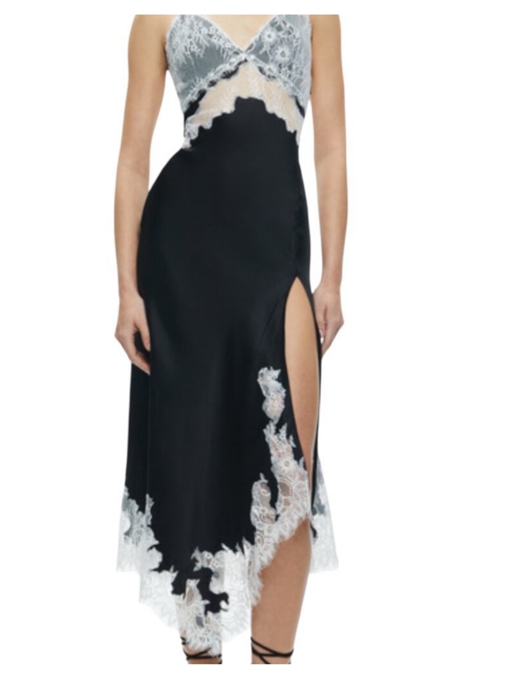 Alice + Olivia Black Skirt with White Lace Asymmetrical Slit